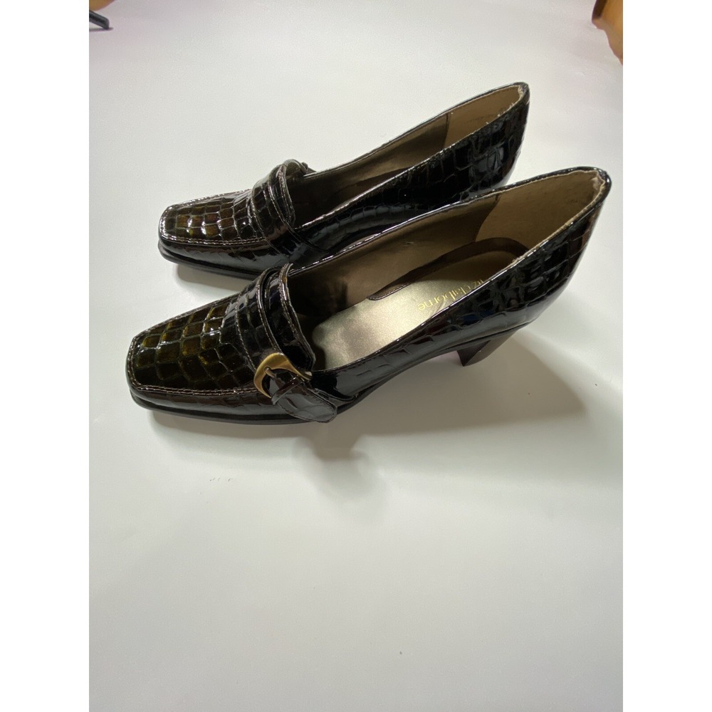 Liz Claiborne Women's Sz 8‎ 1/2 M Healed Loafers Snake Skin Academia Old Money